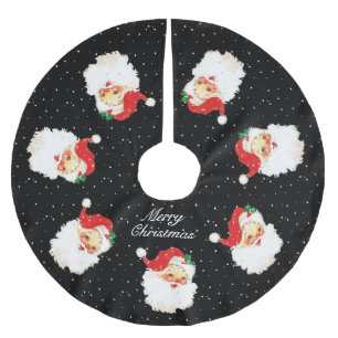 Santa Claus Mandala & Snowflakes on Black Brushed Polyester Tree Skirt