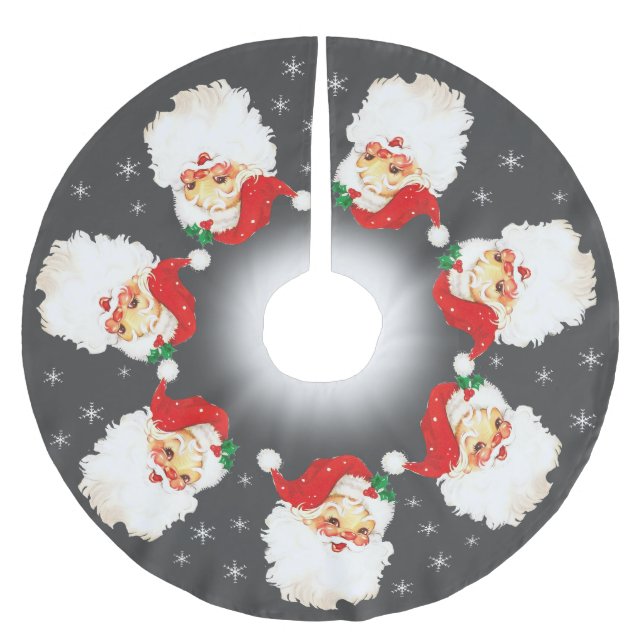 Santa Claus Mandala & Snowflakes on Grey Brushed Polyester Tree Skirt (Front)