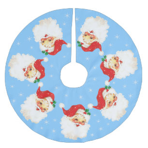 Santa Claus Mandala & Snowflakes on Light Blue Brushed Polyester Tree Skirt