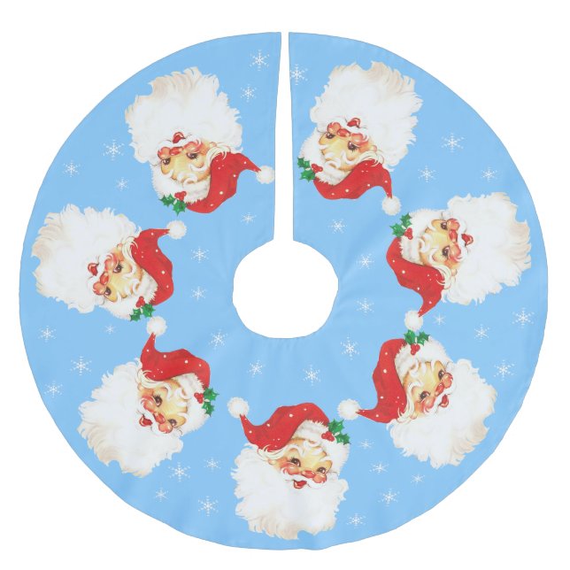 Santa Claus Mandala & Snowflakes on Light Blue Brushed Polyester Tree Skirt (Front)