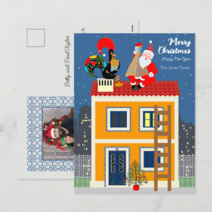 Santa Claus meets the Portuguese Rooster Holiday Postcard