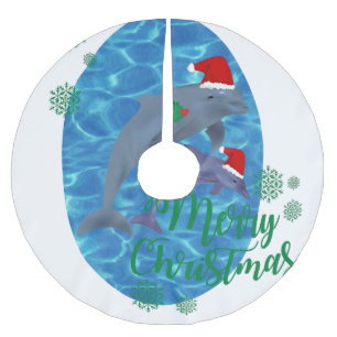 santa claus merry christmas dolphins tree skirt