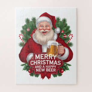 Santa Claus Merry Christmas Happy New Beer Jigsaw Puzzle