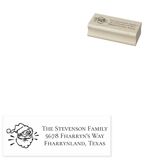 Santa Claus Merry Christmas Modern Holiday Address Rubber Stamp (Stamped)