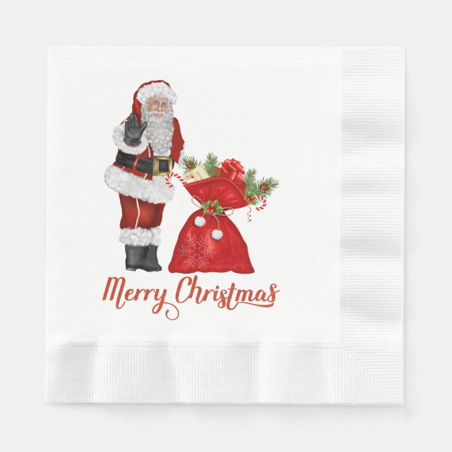 Santa Claus Merry Christmas Paper Napkins (Front)