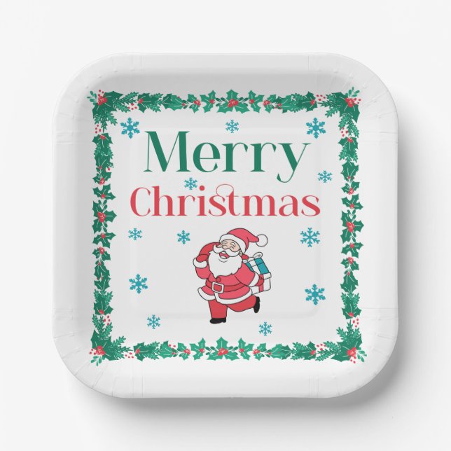 Santa Claus Merry Christmas Paper Plate (Front)