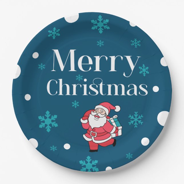 Santa Claus Merry Christmas Paper Plate (Front)