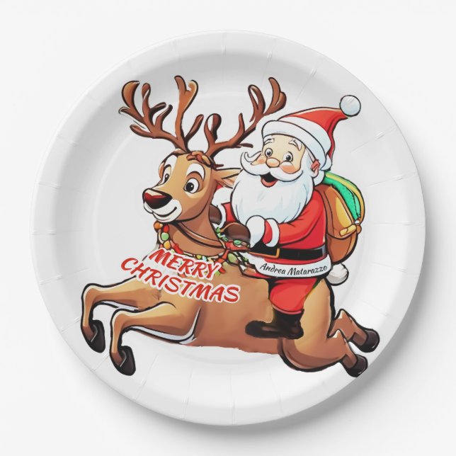 Santa Claus Merry Christmas Paper Plate (Front)