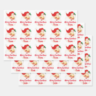 Santa Claus Merry Christmas Personalized Wrapping Paper Sheet