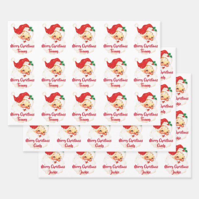 Santa Claus Merry Christmas Personalized Wrapping Paper Sheet (Set)