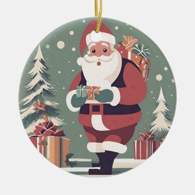 Santa Claus mid century modern christmas Ceramic Ornament (Front)