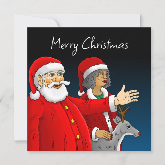 Santa Claus, Mme Père Noël & Rudolph Carte de Noël (Devant)