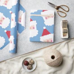 Santa Claus Modern Minimalist Blue Wrapping Paper