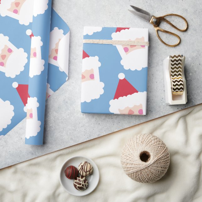 Santa Claus Modern Minimalist Blue Wrapping Paper (Crafts)