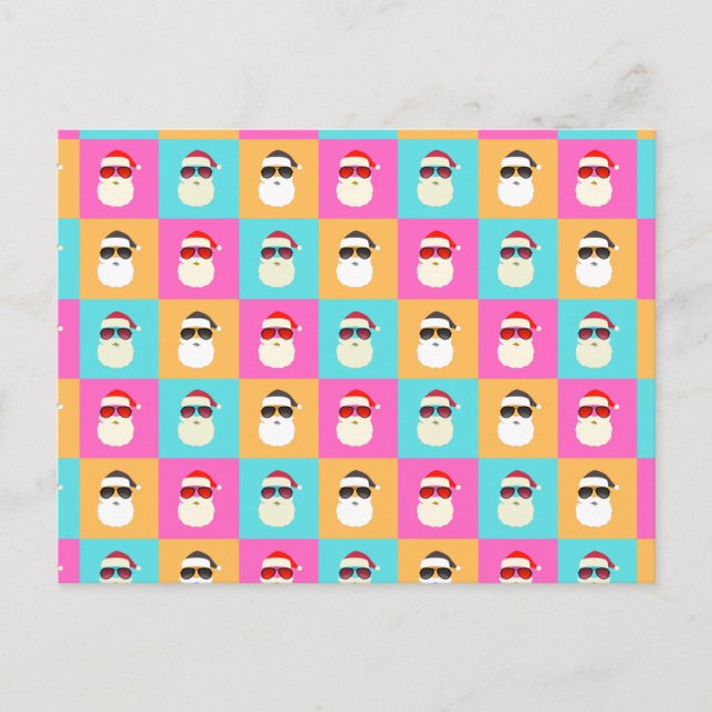 Santa Claus modern neon multicolor photo collage Postcard (Front)