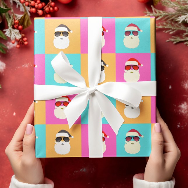 Santa Claus modern neon multicolor photo collage Wrapping Paper (Creator Uploaded)