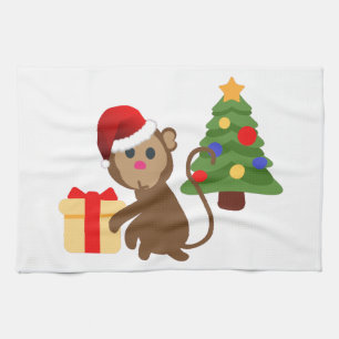 santa claus monkey emoji kitchen towel