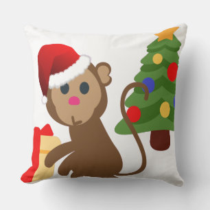 santa claus monkey emoji throw pillow