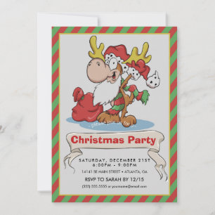 Santa Claus Moose Cartoon Illustration Invitation