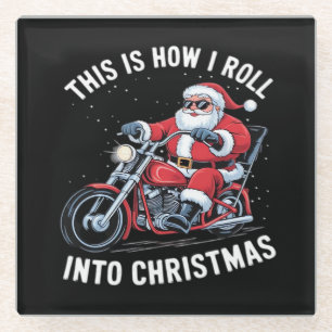 Santa Claus Motorcycle Motorbike Christmas Essenti Glass Coaster