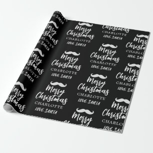 Santa Claus Moustache Personalized Black Christmas Wrapping Paper