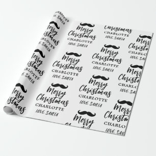 Santa Claus Moustache Personalized White Christmas Wrapping Paper