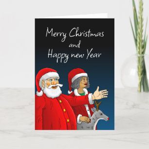 Santa Claus, Mrs. Claus and Rudolph the reindeer Holiday Card