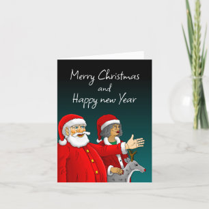 Santa Claus, Mrs. Claus and Rudolph the reindeer Holiday Card