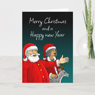 Santa Claus, Mrs. Claus and Rudolph the reindeer Holiday Card