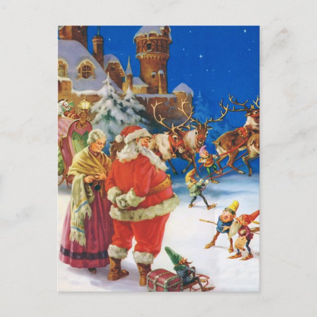SANTA CLAUS & MRS. CLAUS AT THE NORTH POLE HOLIDAY POSTCARD (Front)