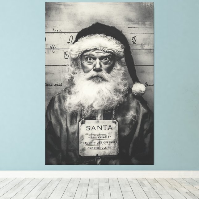 Santa Claus Mugshot: Naughty List Gone Wrong Canvas Print (Insitu(Wood Floor))