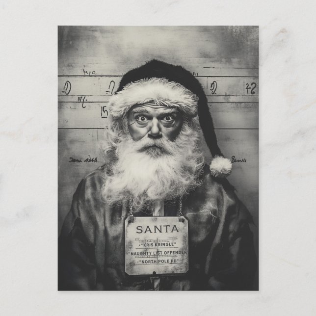 Santa Claus Mugshot: Naughty List Gone Wrong Postcard (Front)
