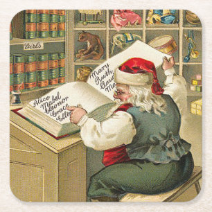 Santa Claus Naughty Nice List Christmas Square Paper Coaster