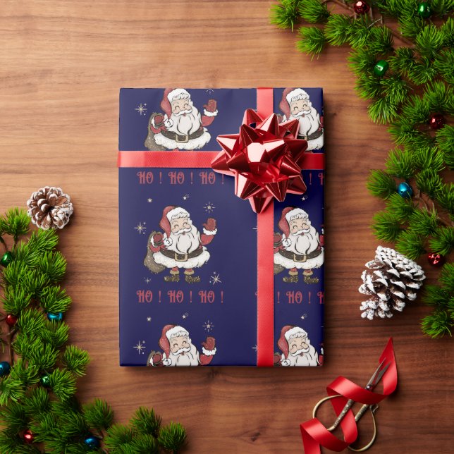 Santa Claus Navy Wrapping Paper (Holiday Gift)