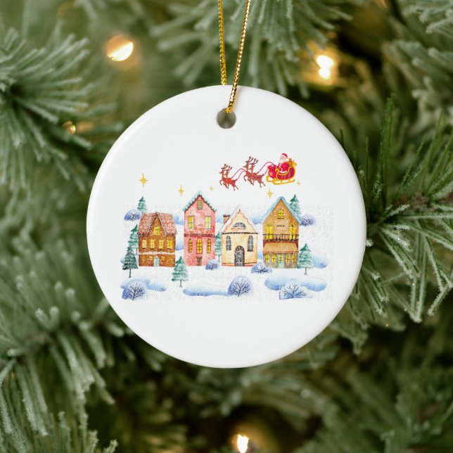 Santa Claus North Pole Christmas Village Ceramic Ornament (Tree)