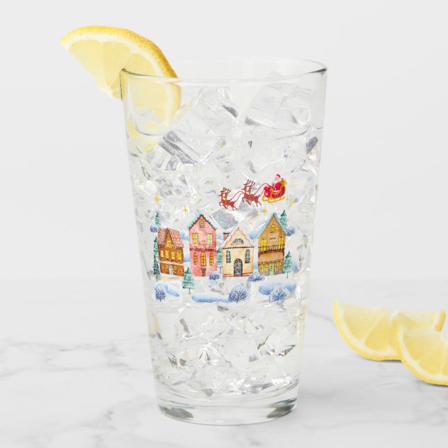 Santa Claus North Pole Christmas Village Glass (Front Ice)