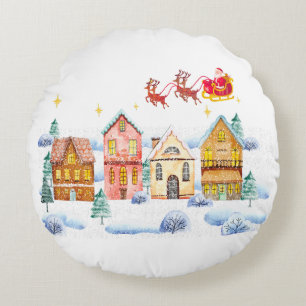Santa Claus North Pole Christmas Village Round Pillow