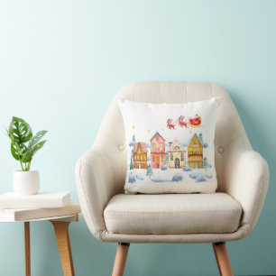 Santa Claus North Pole Christmas Village Throw Pillow