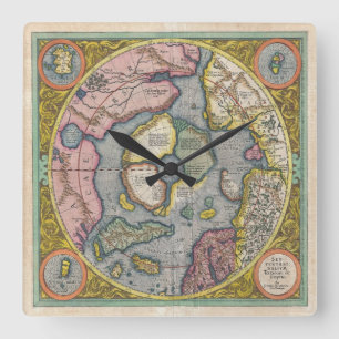  Santa Claus North Pole Map made 1595 by Mercators Square Wall Clock