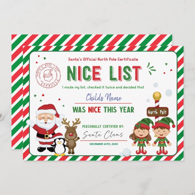 Santa Claus Official Nice List Certificate Holiday Card (Front/Back)