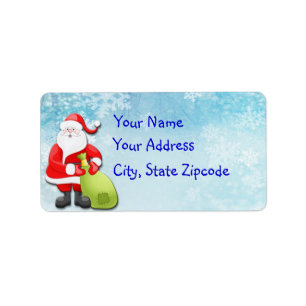 Santa Claus on a Blue Snowy Background Christmas Label