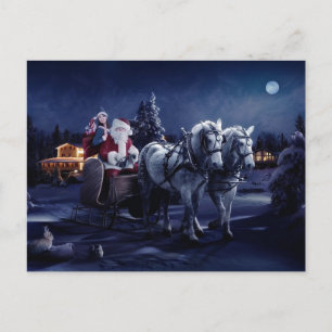 Santa Claus On A Horse Driven Sleigh Holiday Postcard