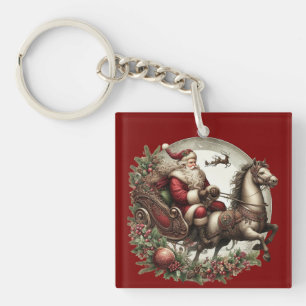 Santa Claus on a sleigh and a horse Keychain