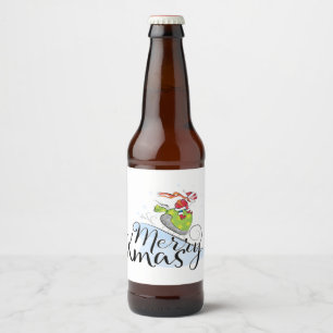 SANTA CLAUS on a sleigh - Merry Xmas Beer Bottle Label