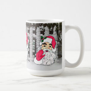 Santa Claus on a snowy picket fence background Coffee Mug