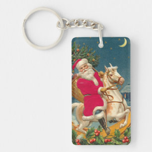 Santa Claus on a wooden horse Keychain