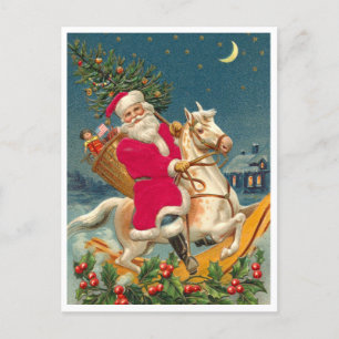 Santa Claus on a wooden horse Postcard