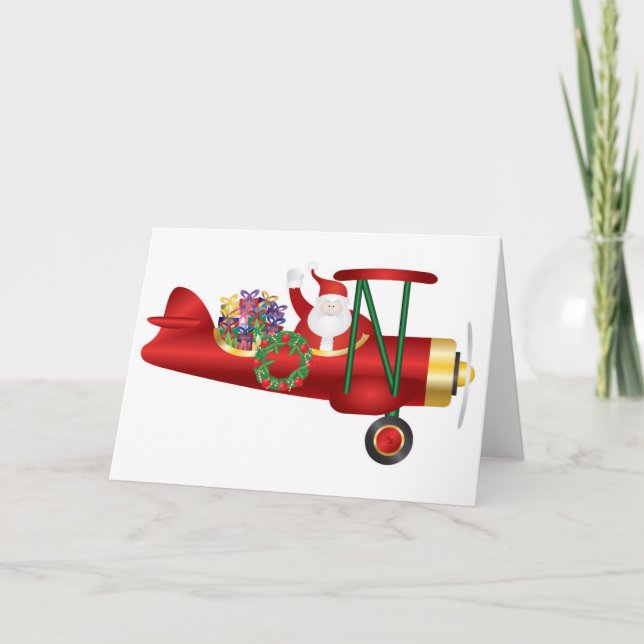 Santa Claus on Biplane with Gifts Greeting Cards (Front)