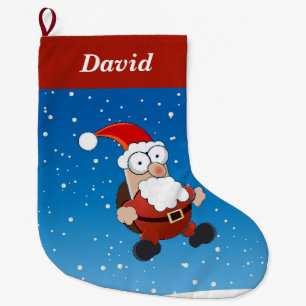 Santa Claus on blue large christmas stocking