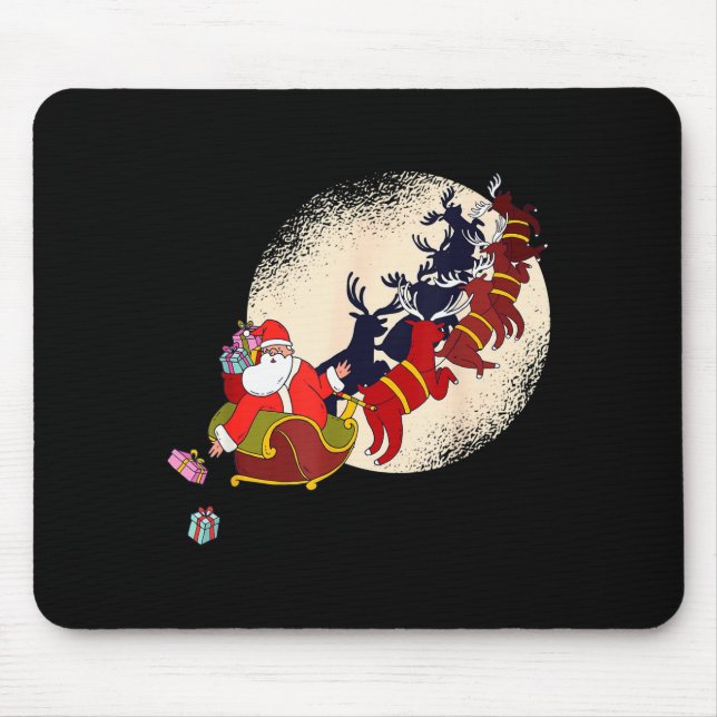 Santa Claus On Christmas Sleigh Pulled By Reindeer Mouse Pad (Front)